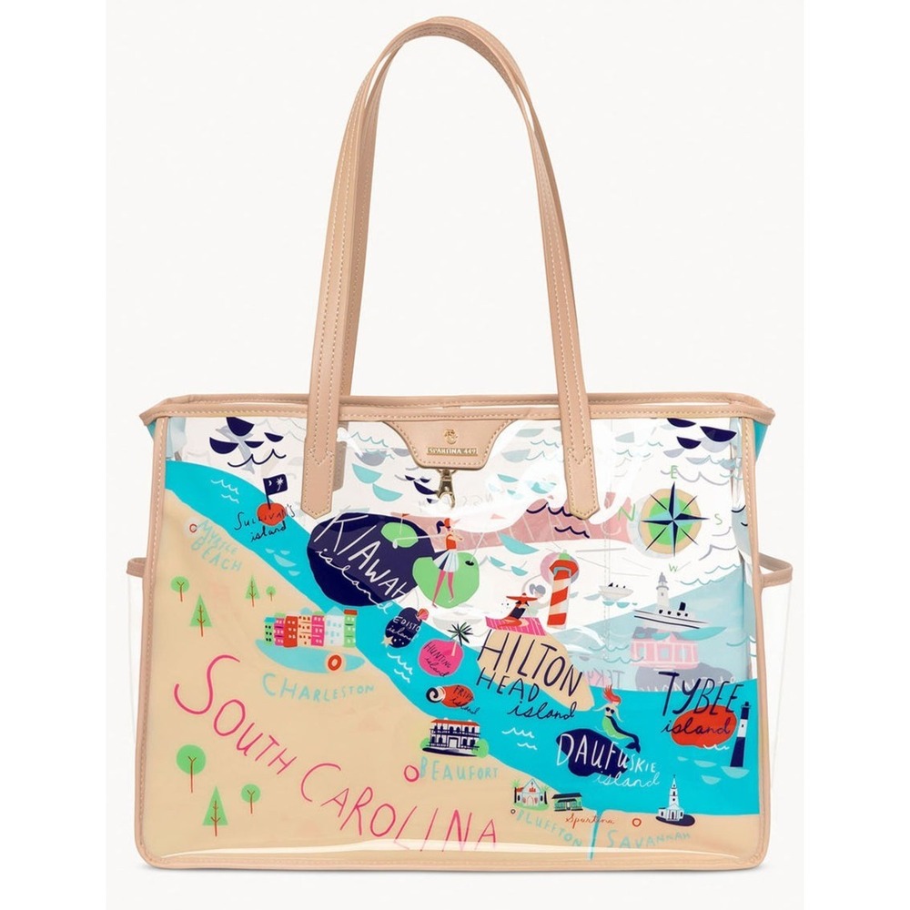 spartina 449 Sea Islands clear beach tote bag side pockets Large